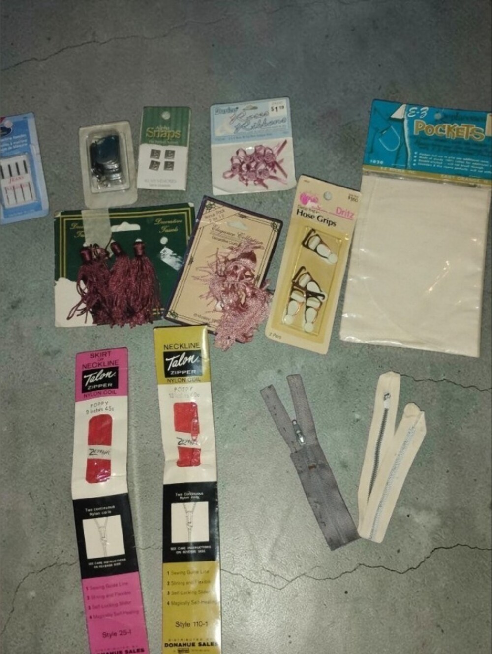 Vintage Sewing & Notions NWT Bundle – Zippers, Tassels, Ribbons, Pockets Lot